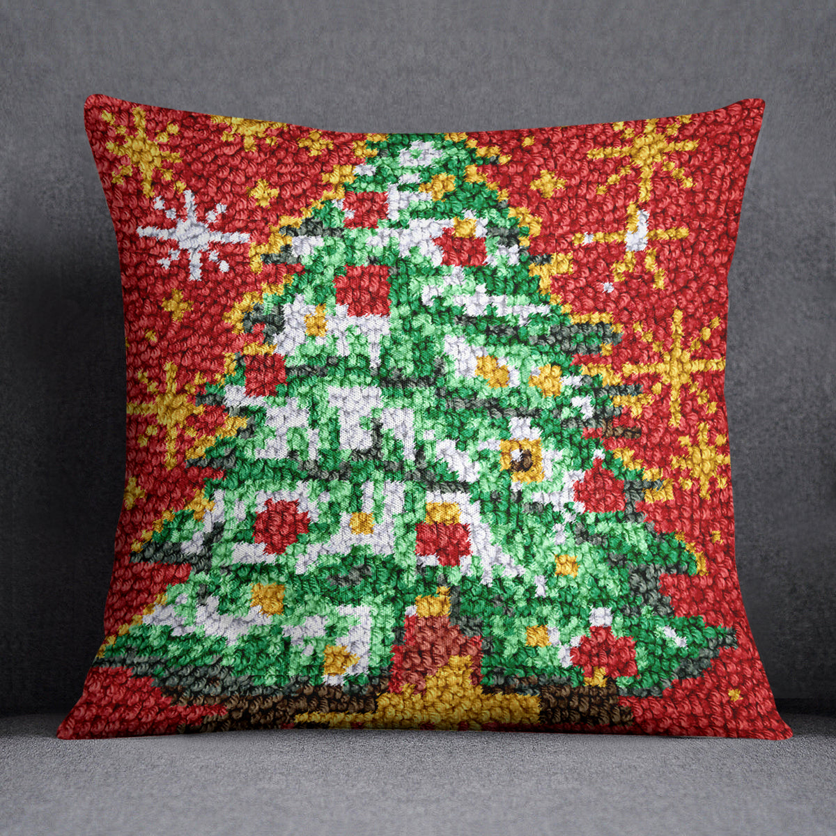 Vibrant Christmas Tree Tapestry - Latch Hook Pillow Kit