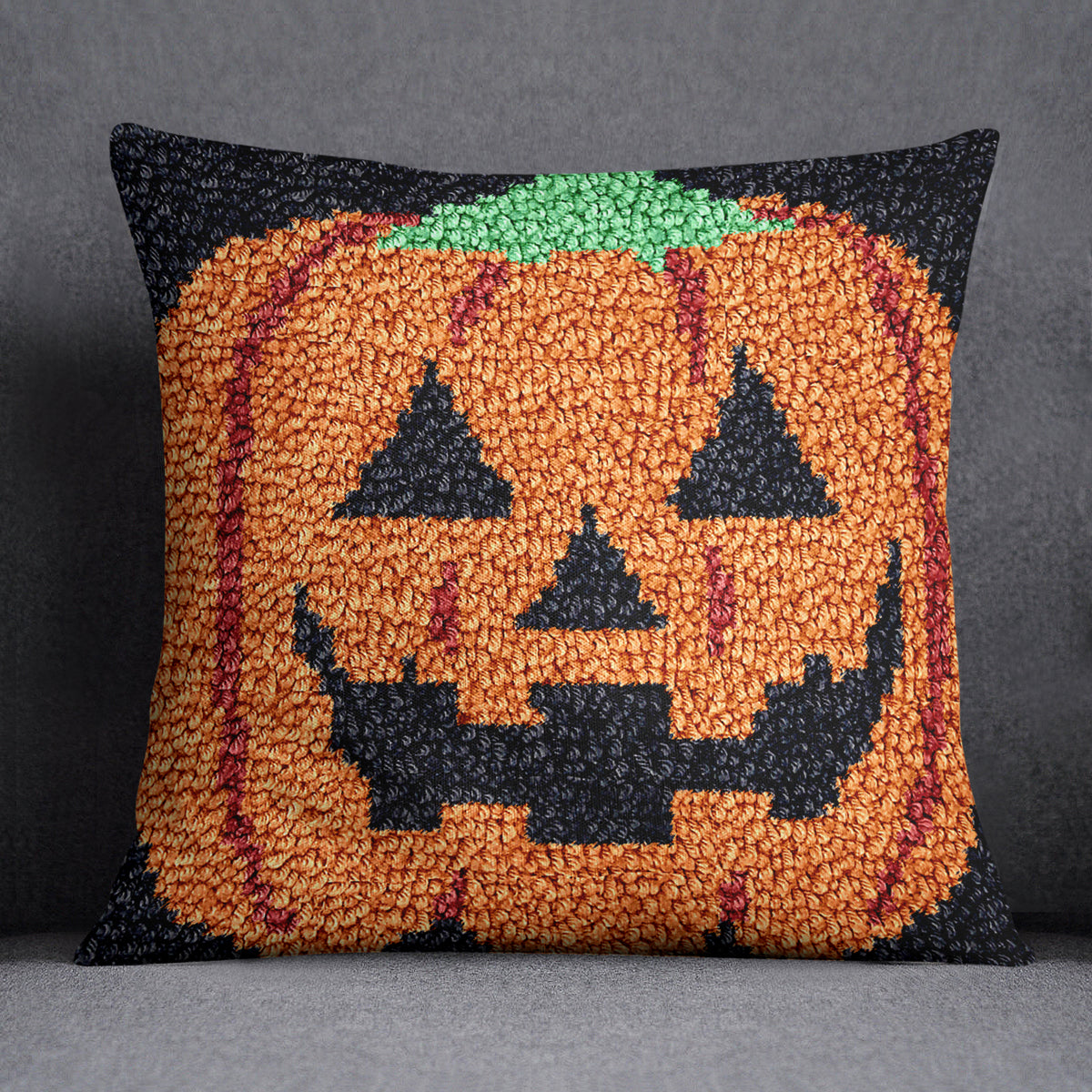 Cheerful Jack-o'-Lantern - Latch Hook Pillow Kit