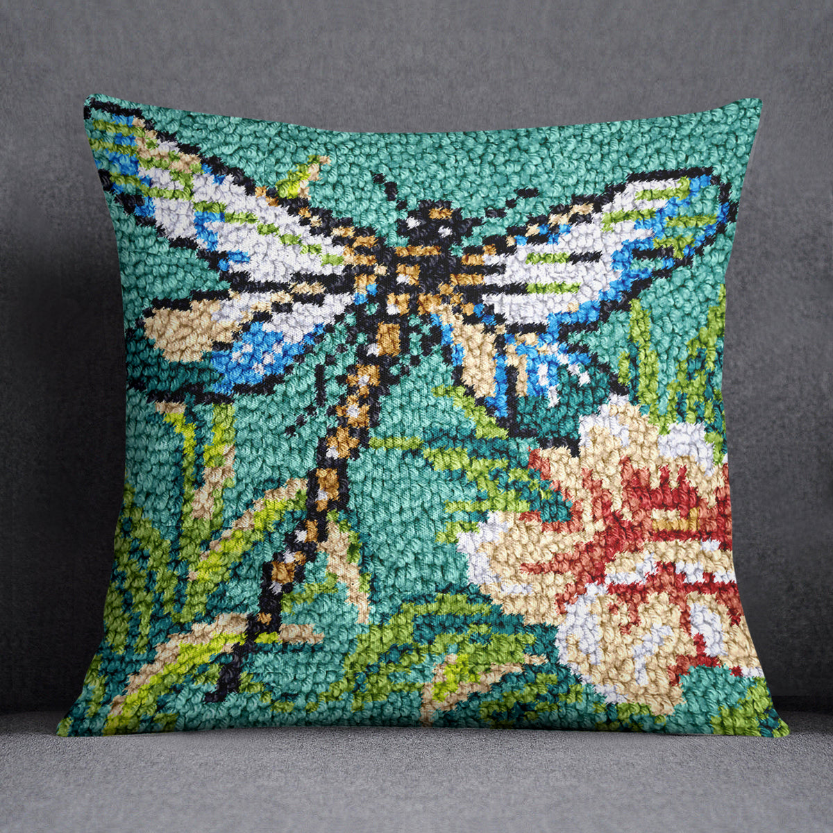 Whimsical Dragonfly Garden - Latch Hook Pillow Kit