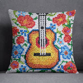 Vibrant Floral Guitar Art - Latch Hook Pillow Kit