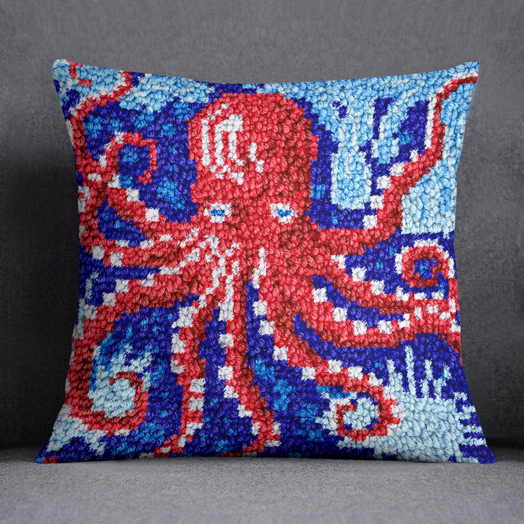 Vibrant Octopus in Ocean Waves - Latch Hook Pillow Kit