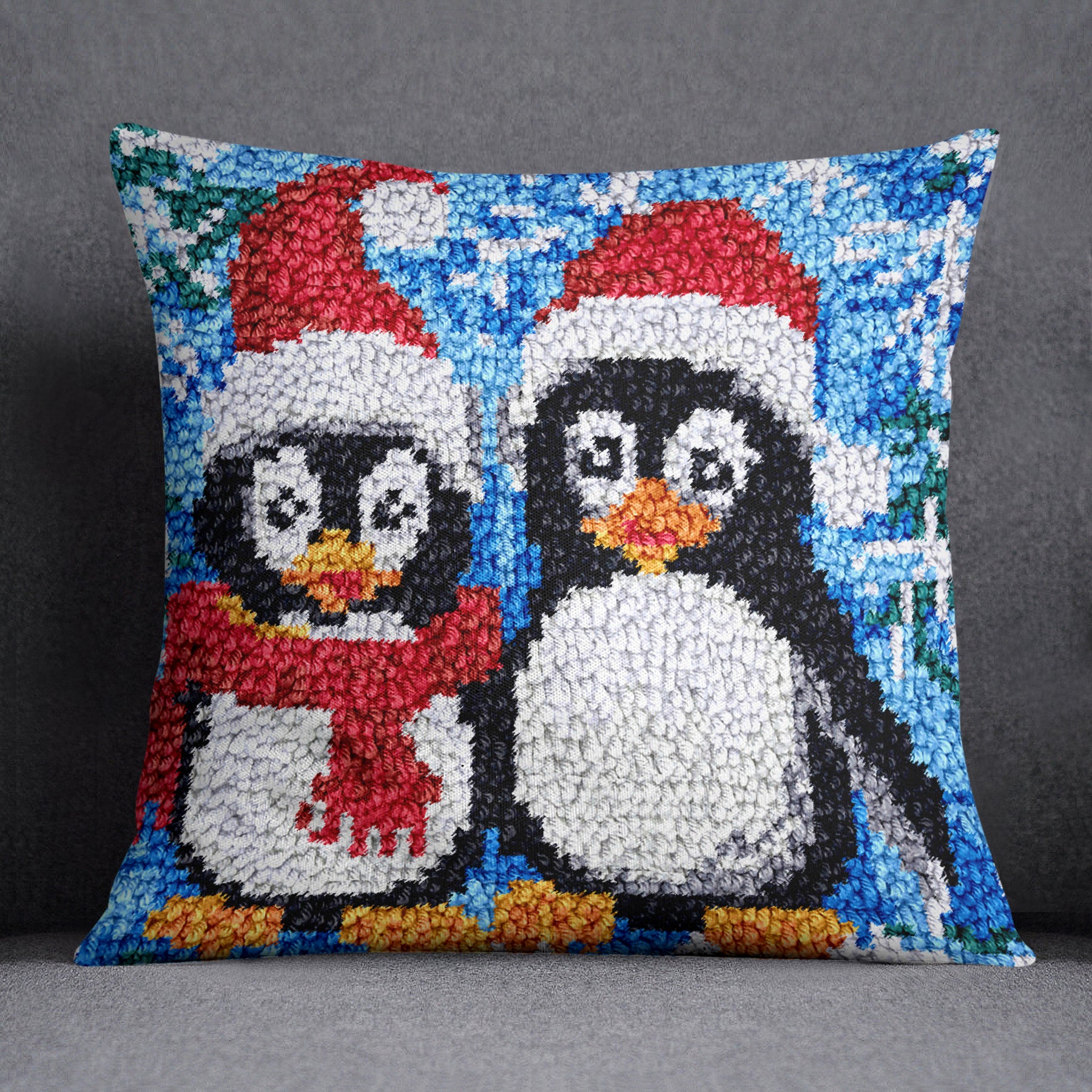 Cheerful Penguin Duo for the Holidays - Latch Hook Pillow Kit