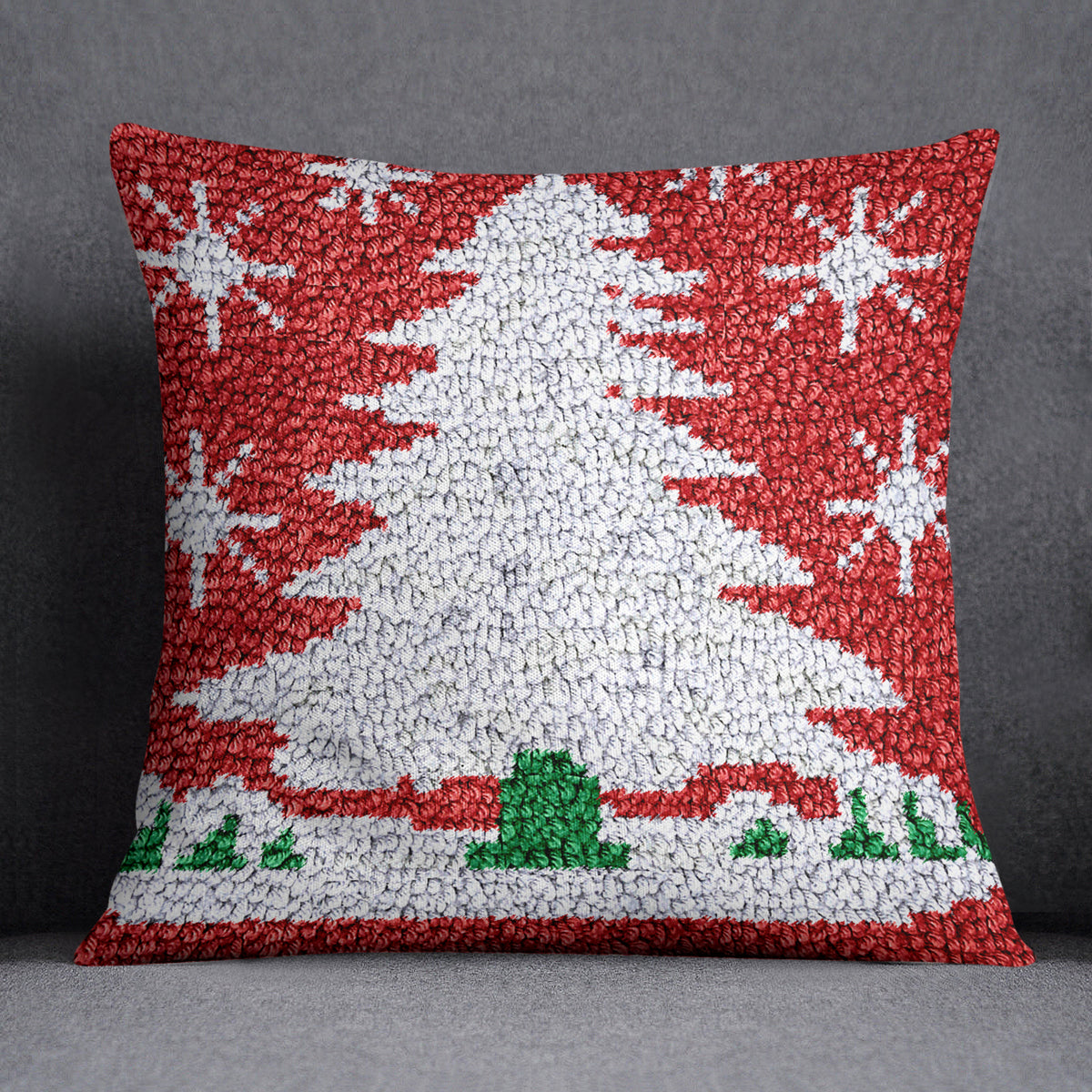 Festive Snowy Christmas Tree - Latch Hook Pillow Kit