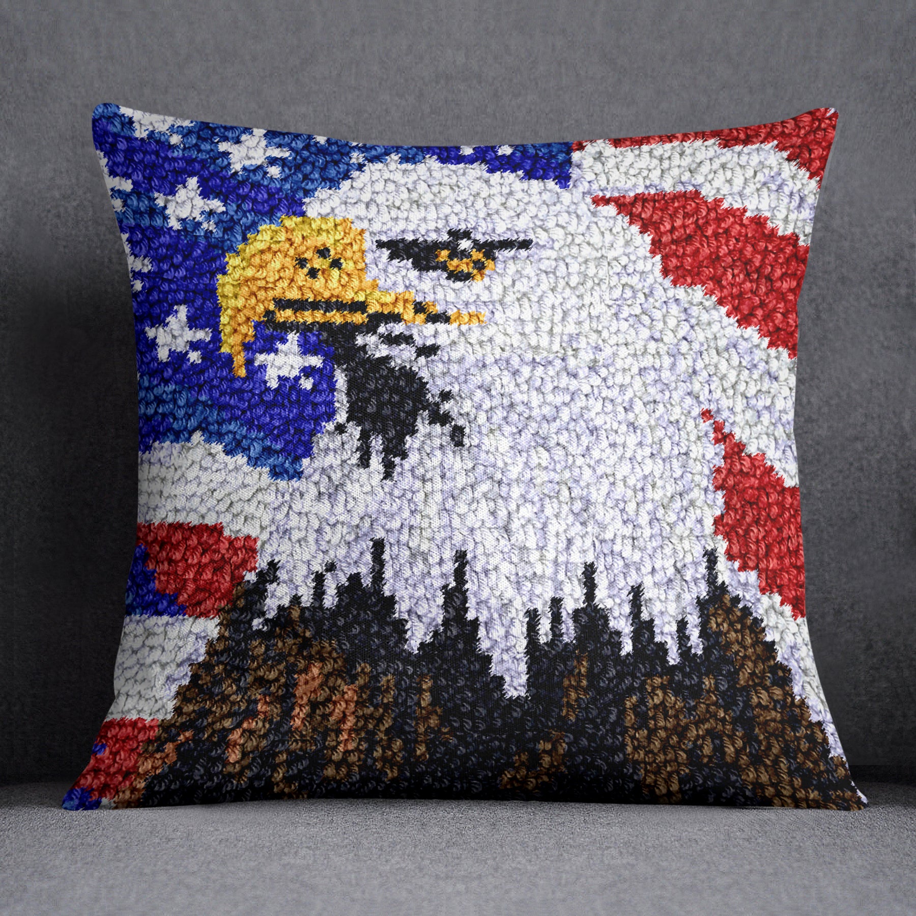 Majestic Eagle Amidst the Stars and Stripes - Latch Hook Pillow Kit