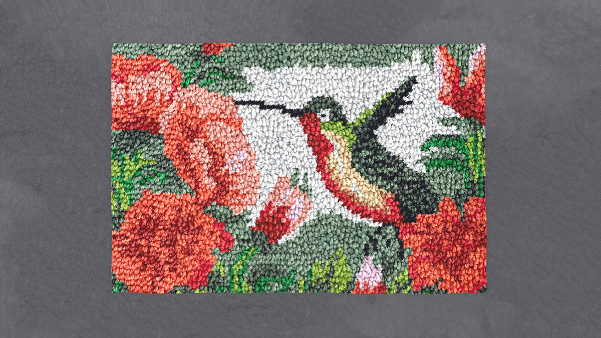 Whimsical Hummingbird in Bloom - Latch Hook Rug Kit