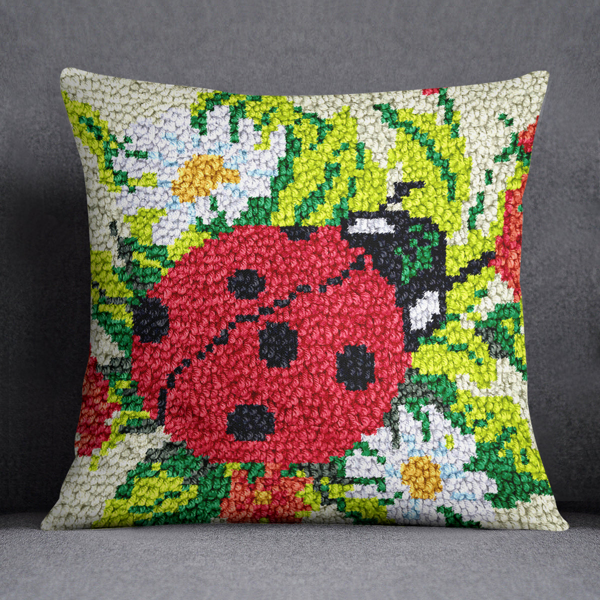 Charming Ladybug Garden - Latch Hook Pillow Kit