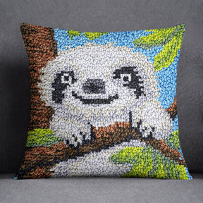 Charming Sloth in a Lush Jungle - Latch Hook Pillow Kit