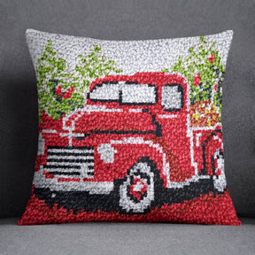 Festive Vintage Pickup - Latch Hook Pillow Kit