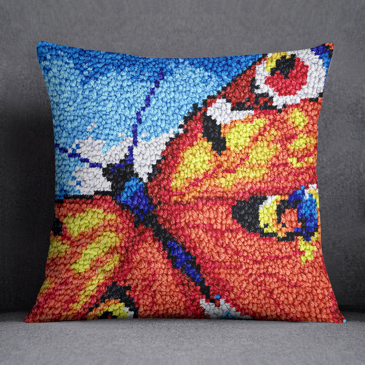 Vibrant Butterfly Tapestry - Latch Hook Pillow Kit