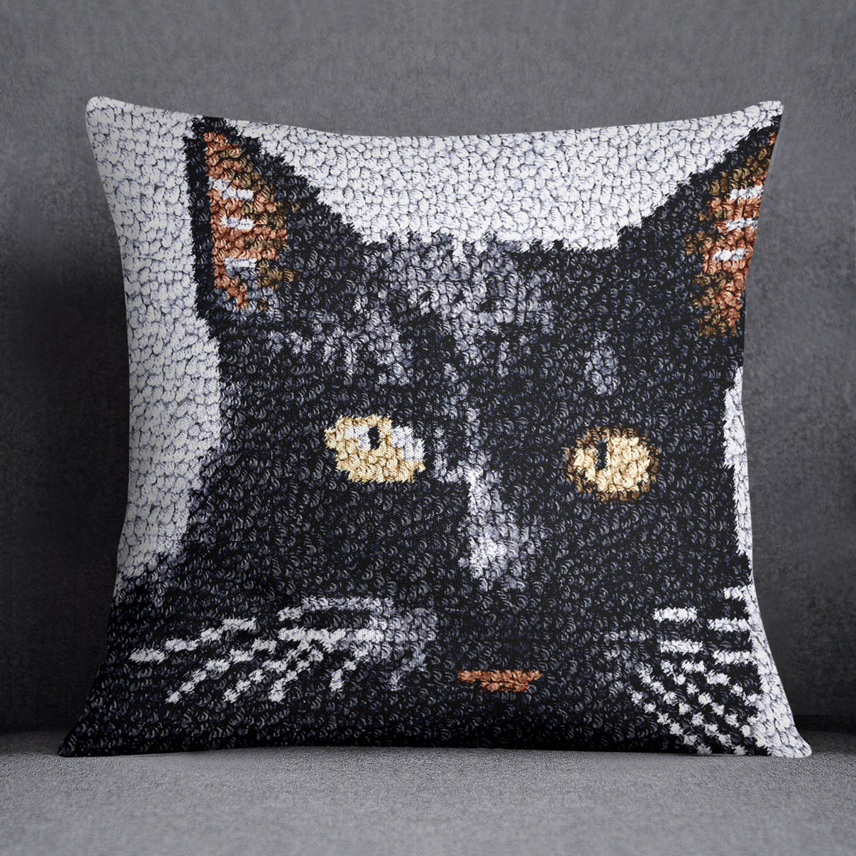 Whimsical Whiskers: The Black Cat Portrait - Latch Hook Pillow Kit