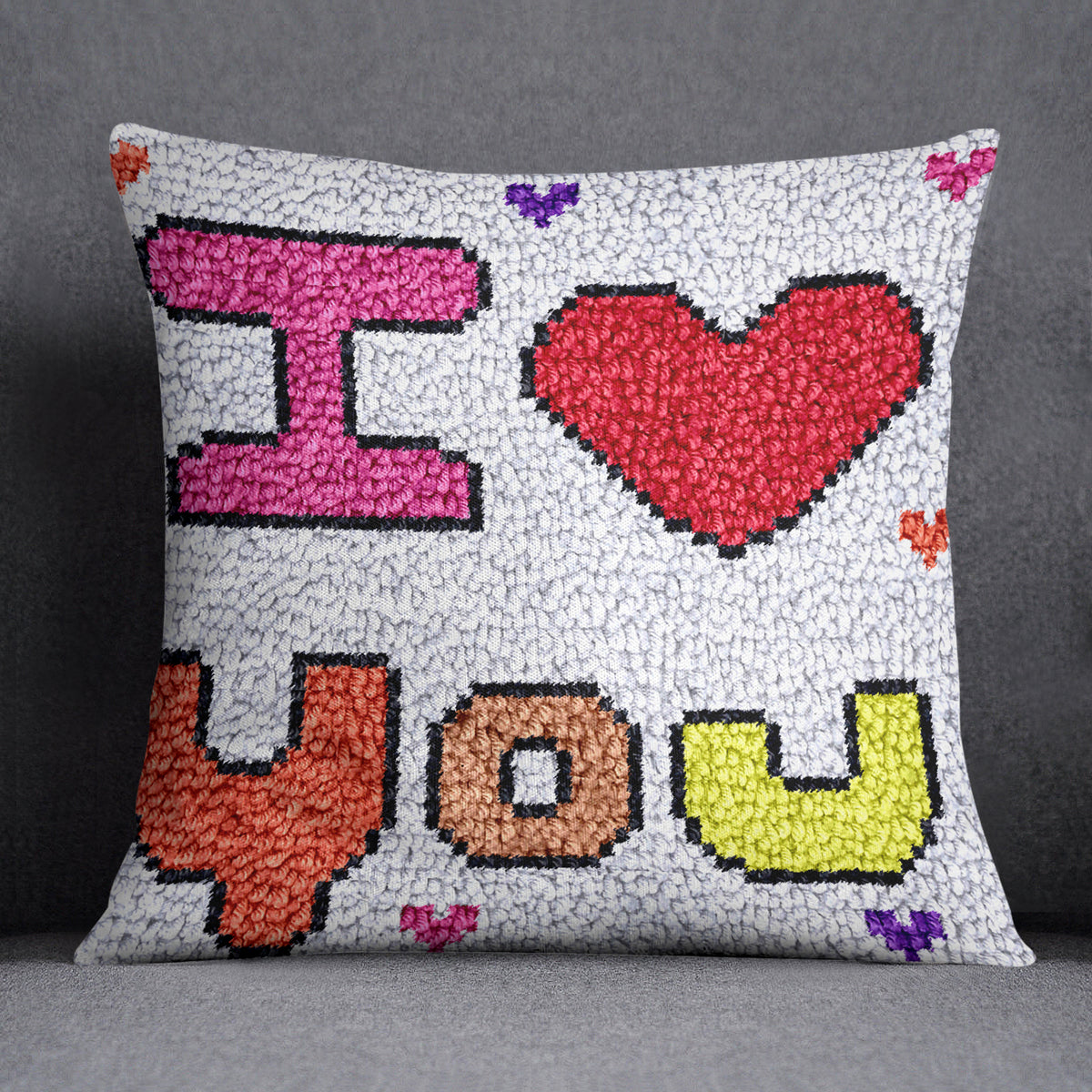 Colorful Love Patch - Latch Hook Pillow Kit