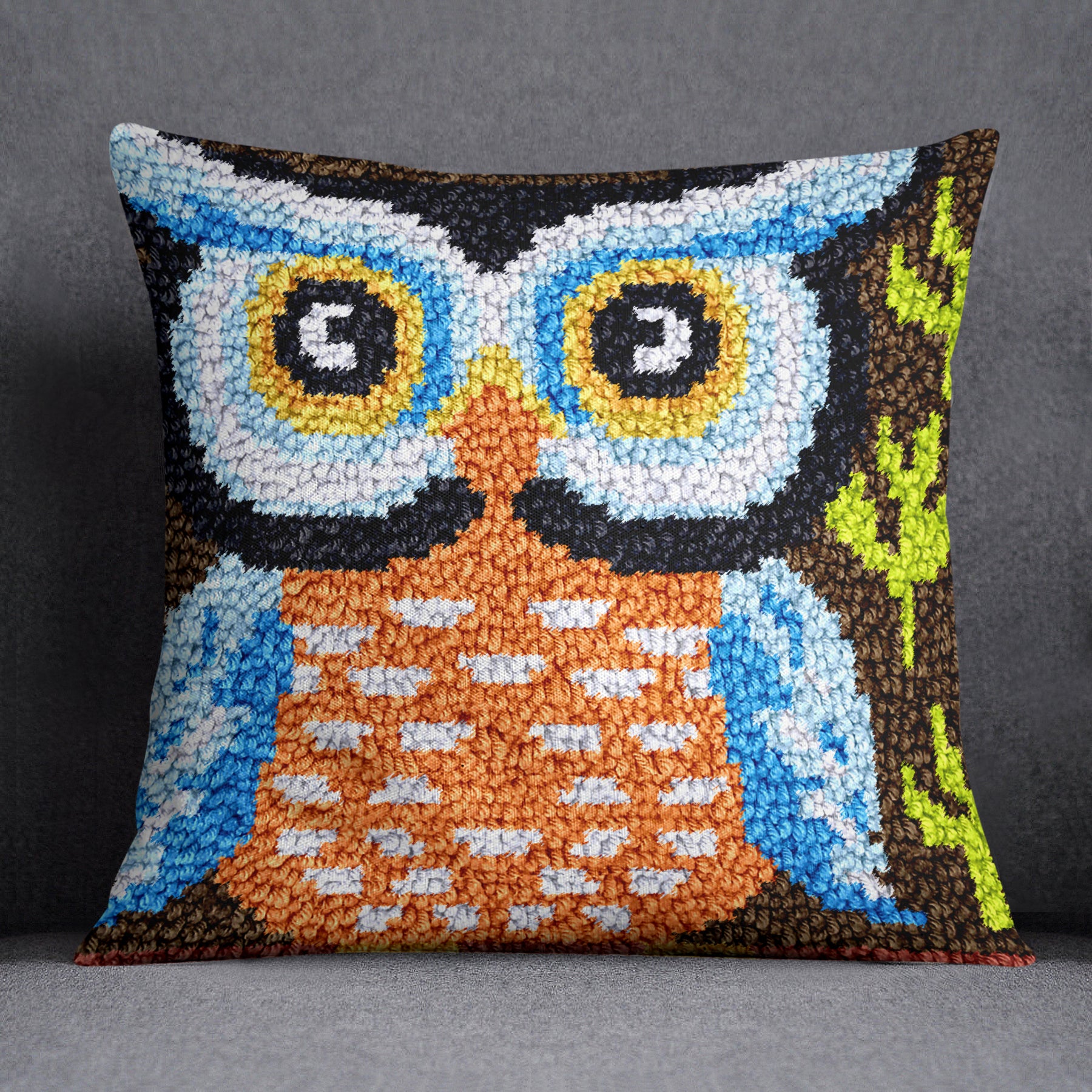 Whimsical Owl Needlepoint Art - Latch Hook Pillow Kit