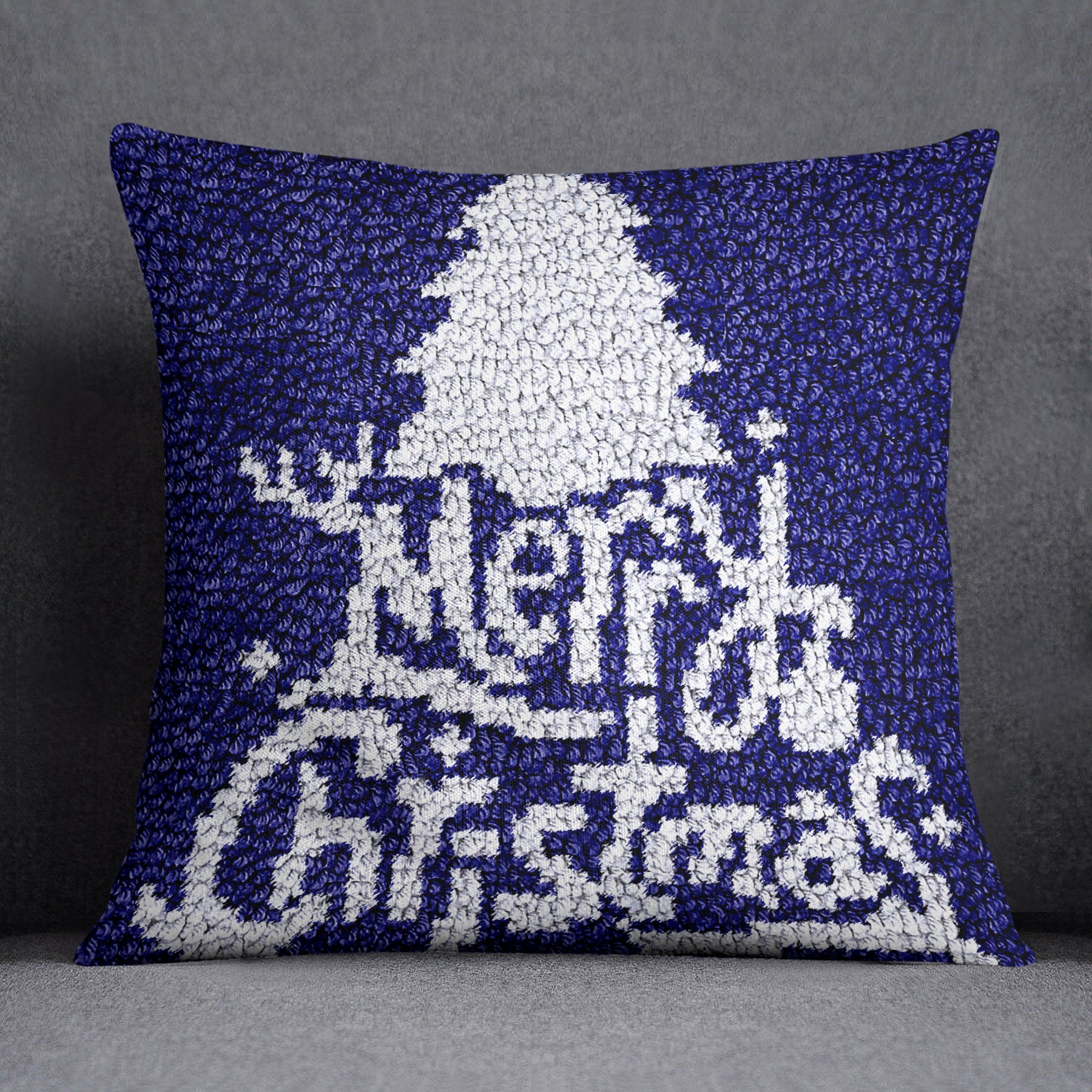 Festive Blue Christmas Welcome Mat - Latch Hook Pillow Kit