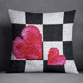 Heartfelt Checkerboard Love - Latch Hook Pillow Kit