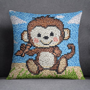 Playful Monkey Delight - Latch Hook Pillow Kit