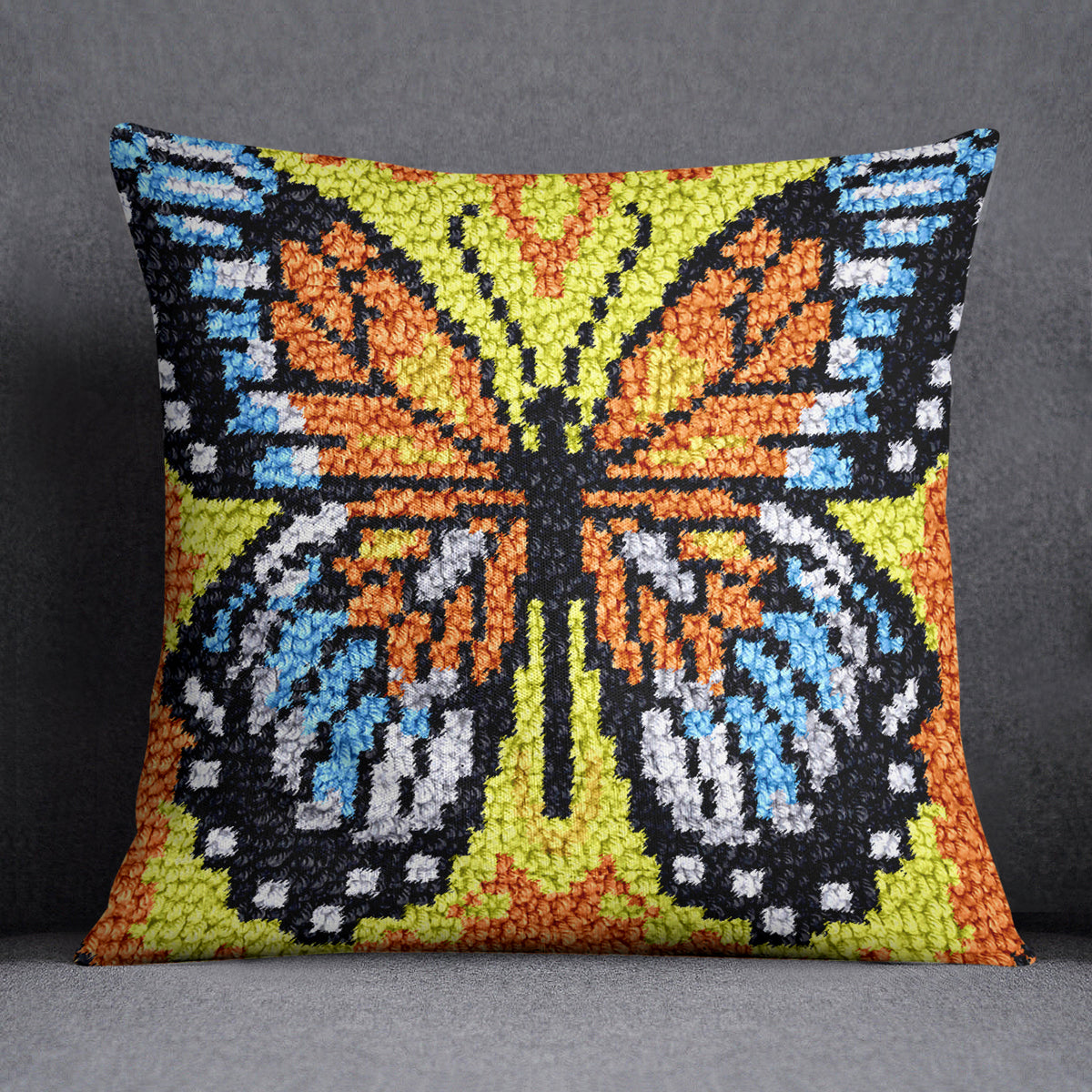 Vibrant Monarch Butterfly Art - Latch Hook Pillow Kit