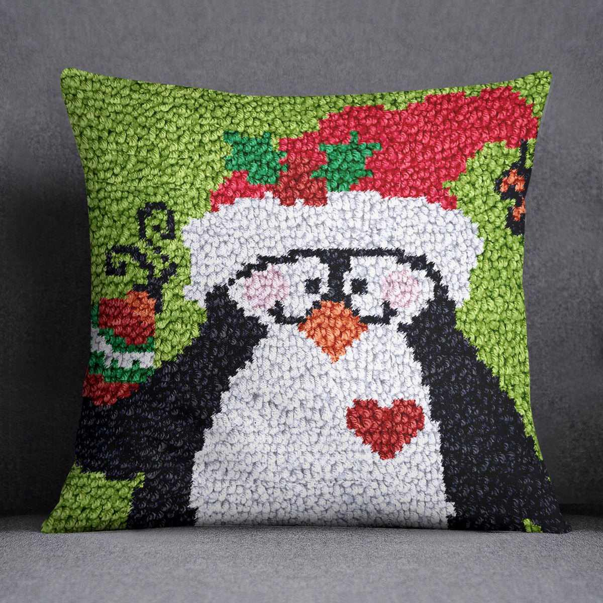 Festive Penguin Delight - Latch Hook Pillow Kit