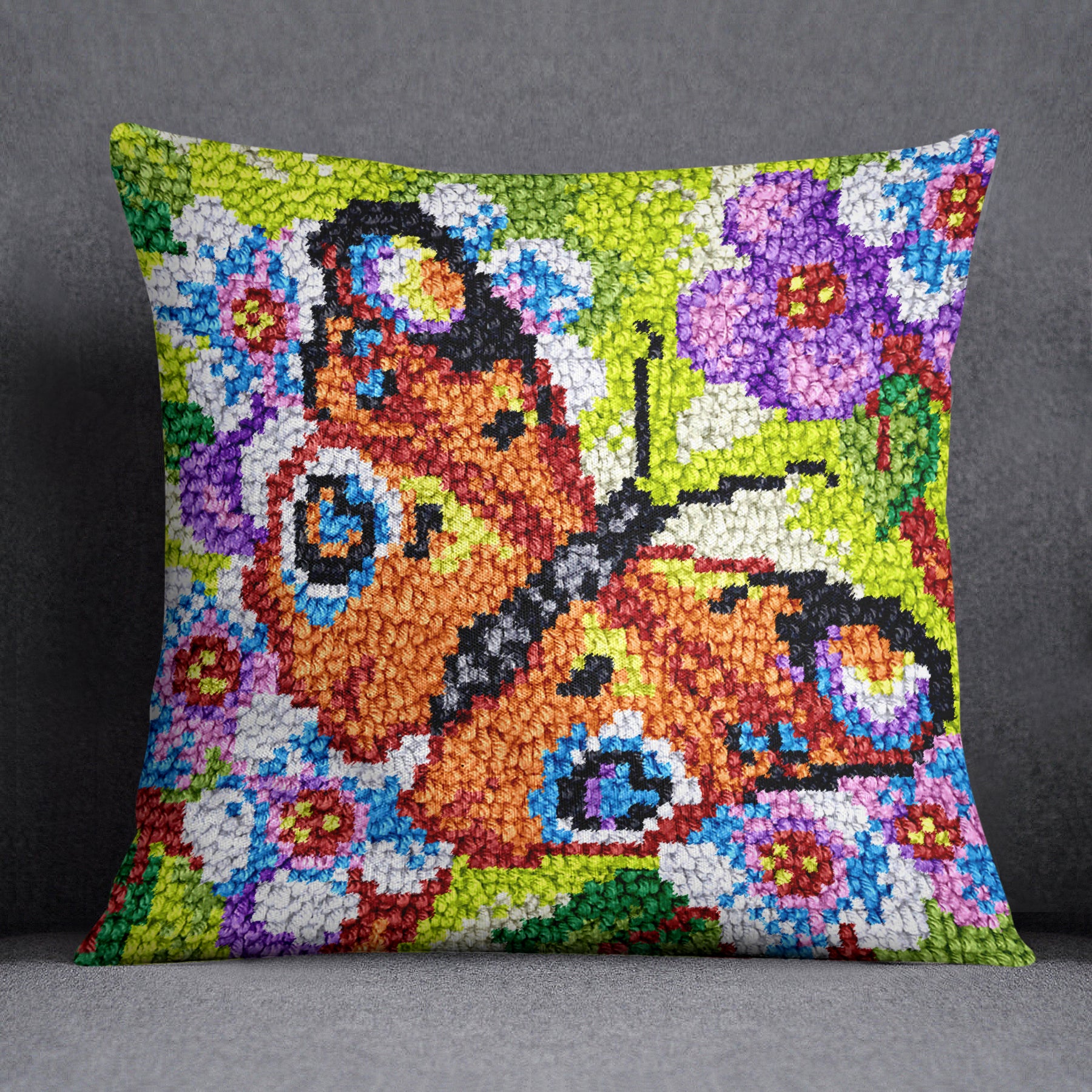 Whimsical Butterfly Blooms - Latch Hook Pillow Kit