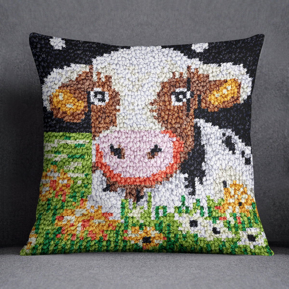 Charming Cow Portrait - Latch Hook Pillow Kit