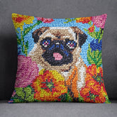 Floral Pug Charm - Latch Hook Pillow Kit