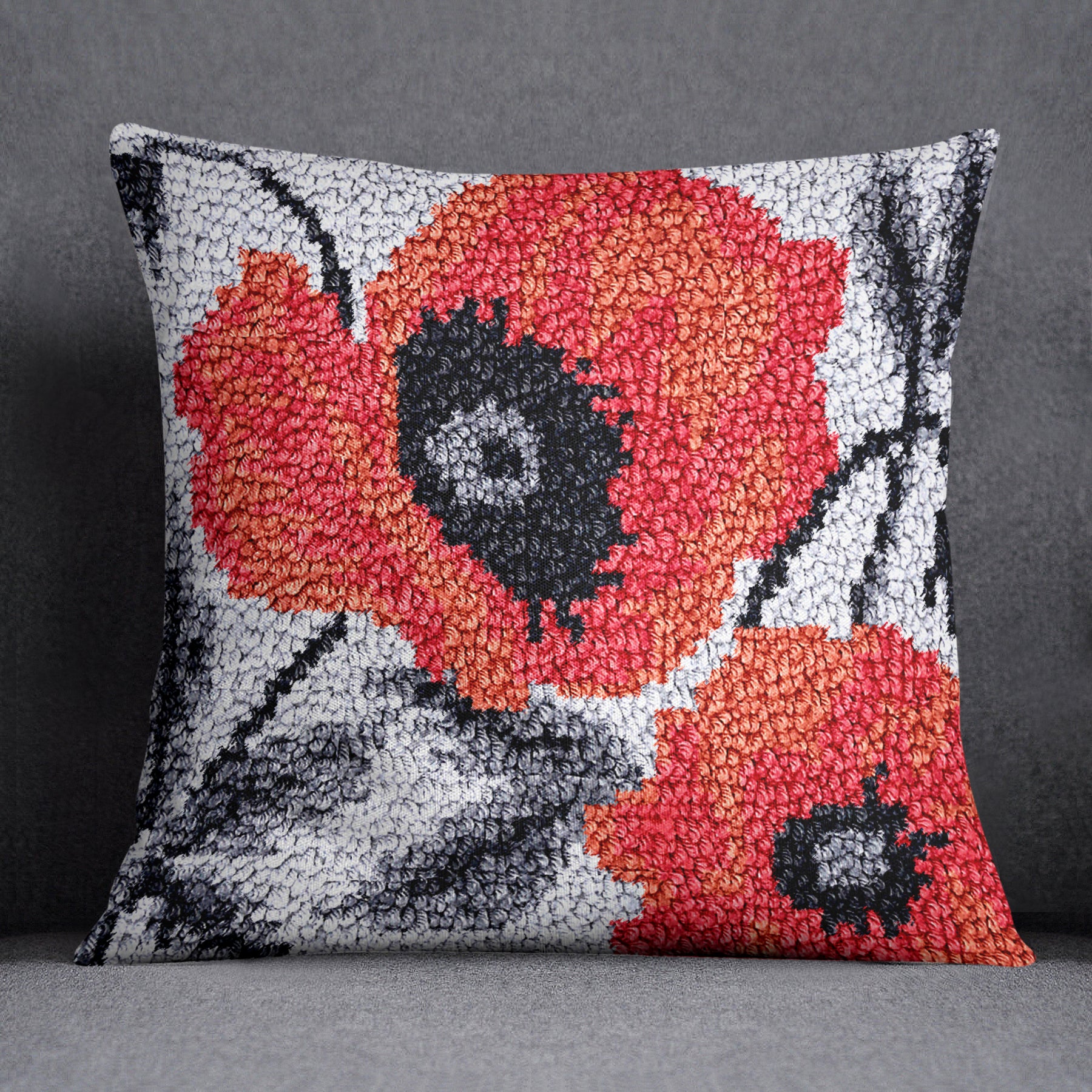 Vibrant Poppy Radiance - Latch Hook Pillow Kit