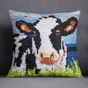 Cheerful Cow Portrait - Latch Hook Pillow Kit