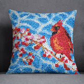 Vibrant Cardinal on Cherry Blossom - Latch Hook Pillow Kit