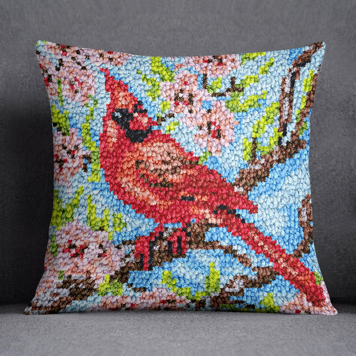 Spring Cardinal Elegance - Latch Hook Pillow Kit