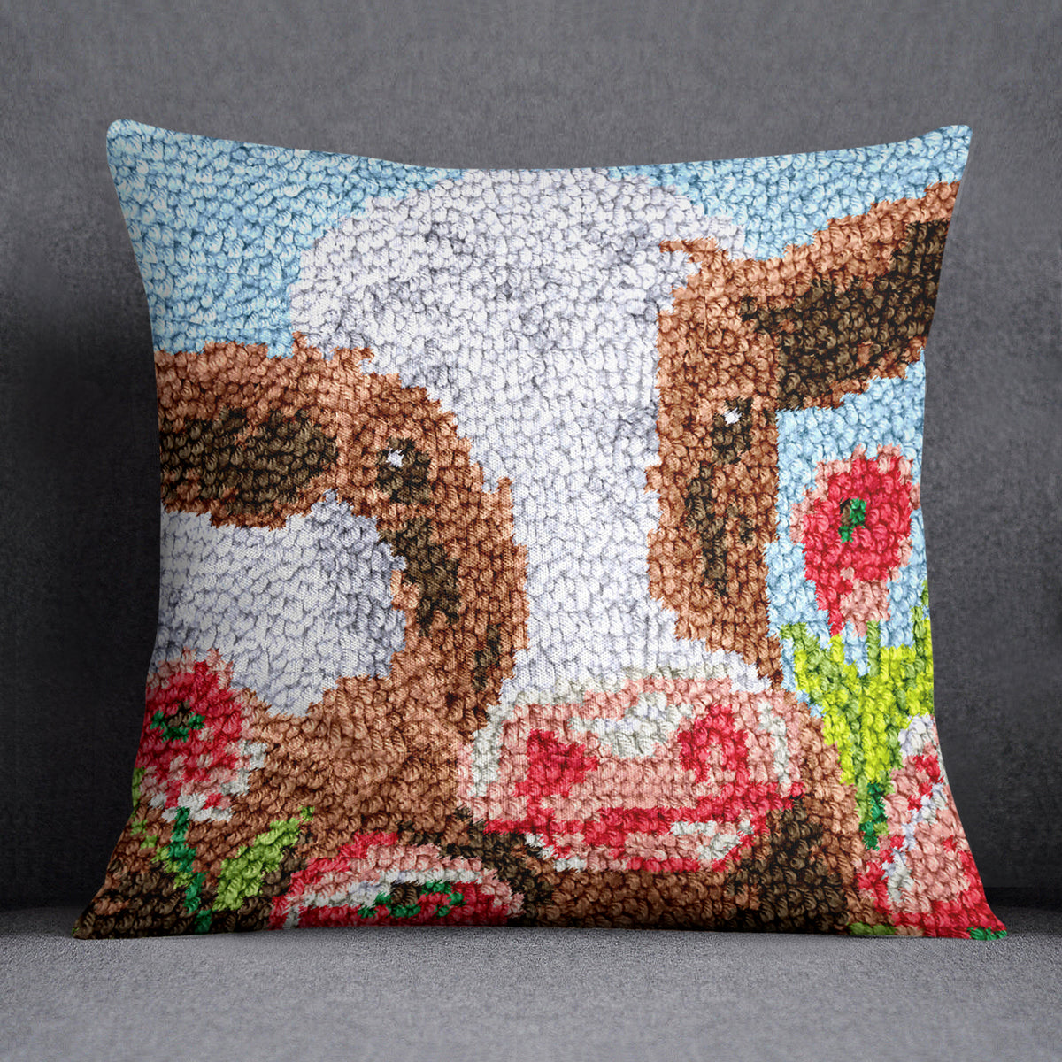 Charming Cow Embroidery - Latch Hook Pillow Kit