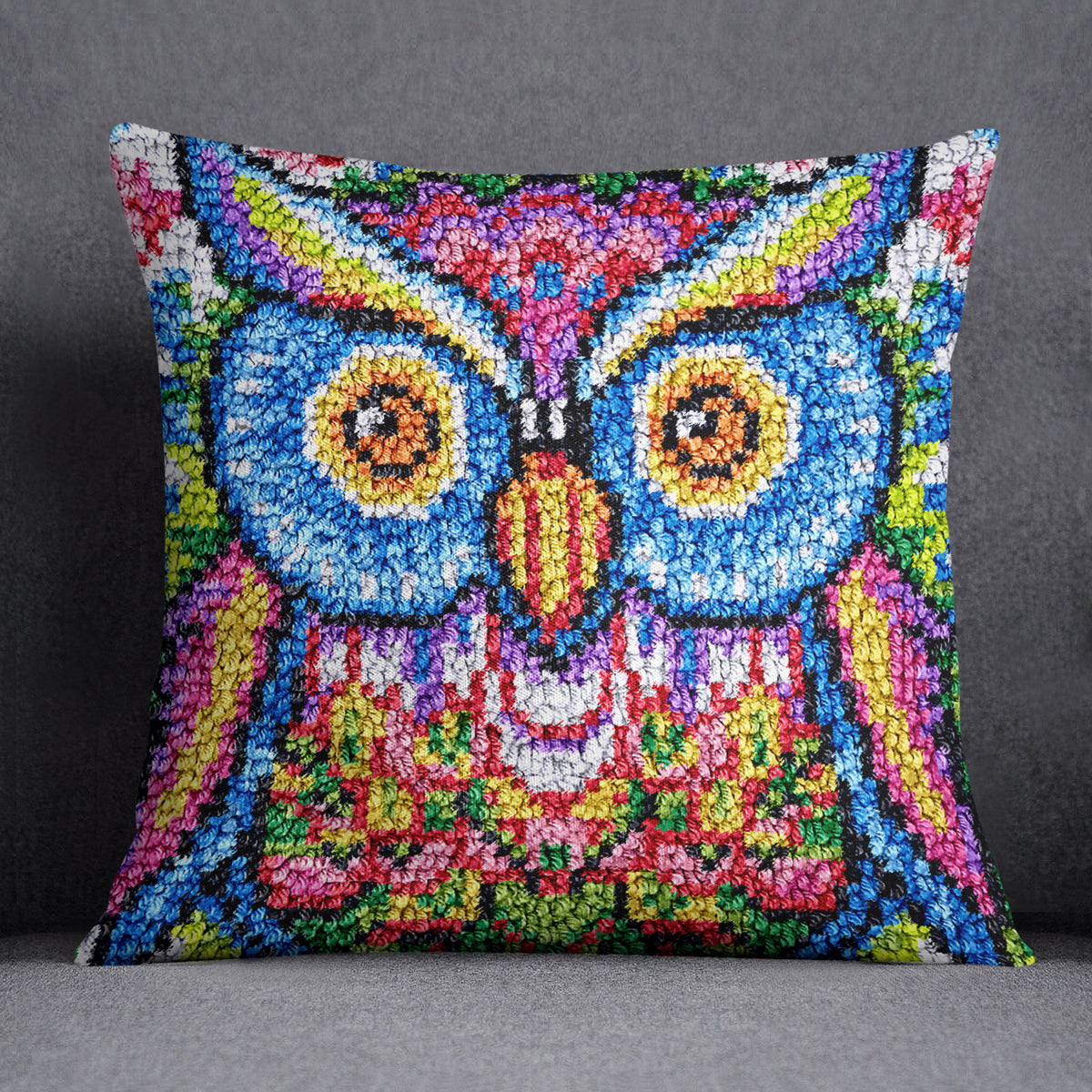 Vibrant Owl Art - Latch Hook Pillow Kit