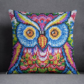 Vibrant Owl Art - Latch Hook Pillow Kit