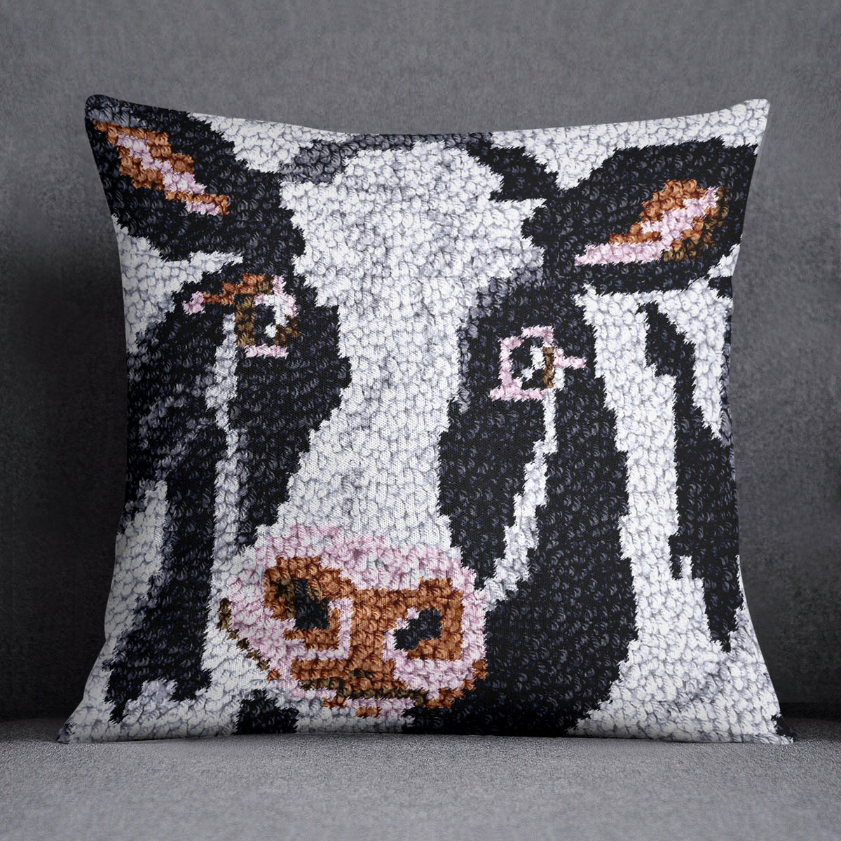 Charming Cow Portrait - Latch Hook Pillow Kit