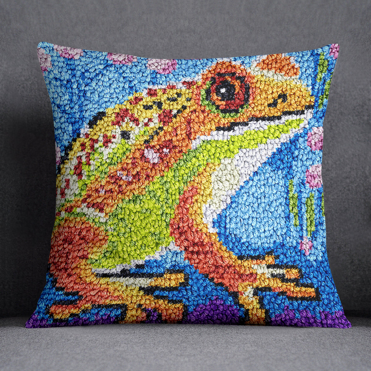 Vibrant Frog Melodies - Latch Hook Pillow Kit