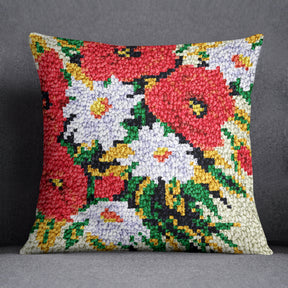 Vibrant Floral Tapestry - Latch Hook Pillow Kit