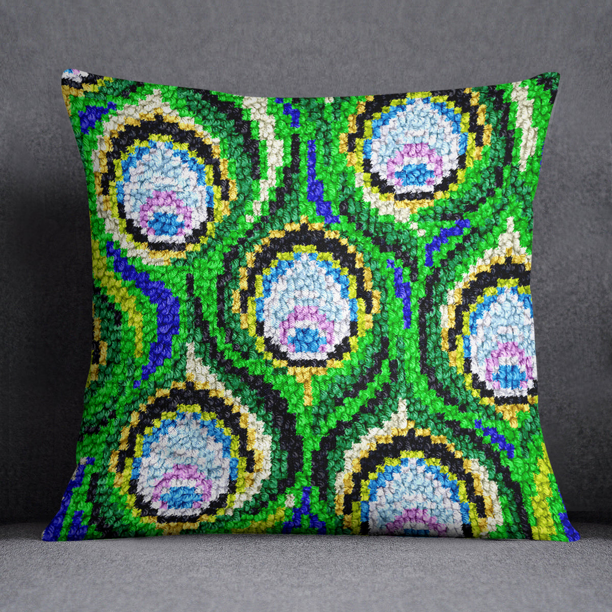 Peacock Feather Mosaic - Latch Hook Pillow Kit