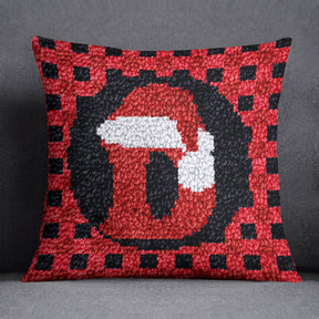 Festive Red Plaid Monogram - Latch Hook Pillow Kit