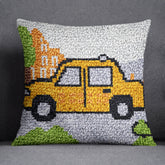 Cityscape Taxi Adventure - Latch Hook Pillow Kit