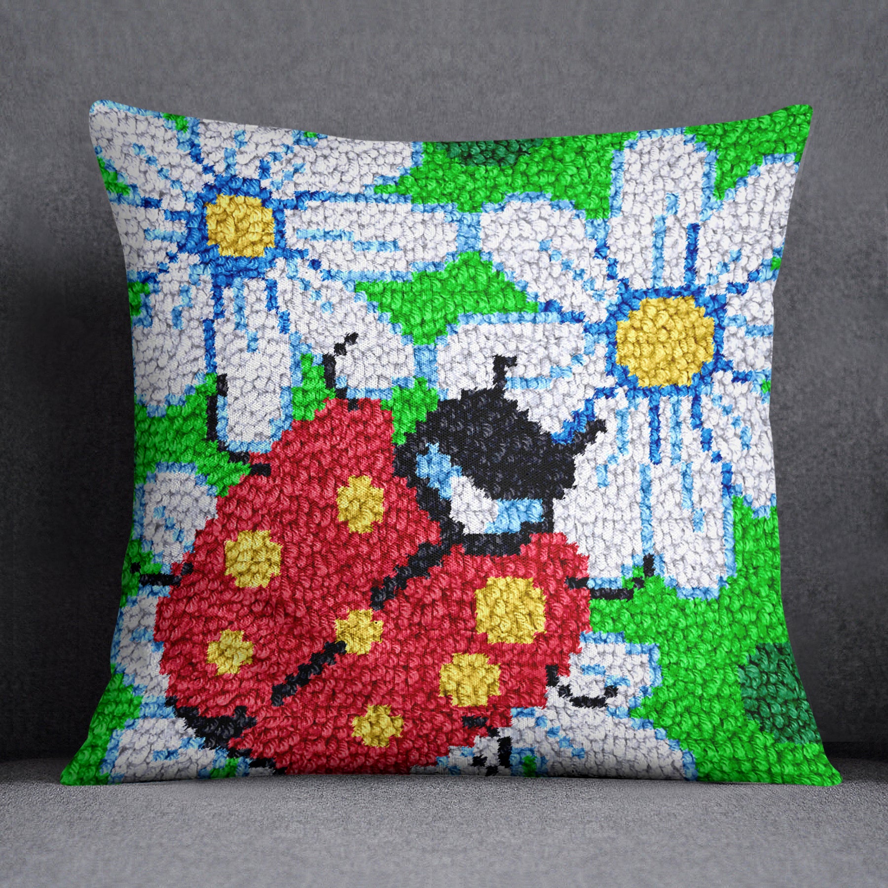 Cheerful Ladybug Delight - Latch Hook Pillow Kit