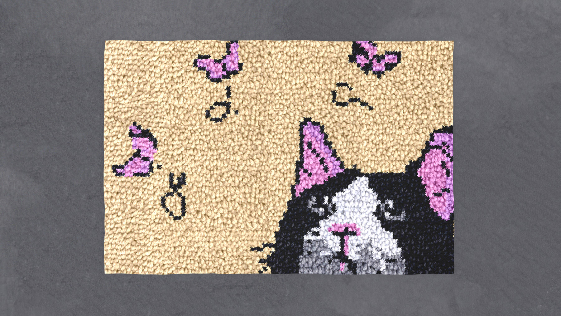 Whimsical Cat and Butterflies - Latch Hook Rug Kit