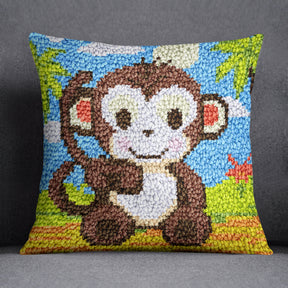 Cheerful Monkey in Paradise - Latch Hook Pillow Kit