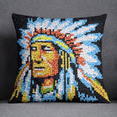 Native American Chief in Vibrant Colors - Latch Hook Pillow Kit