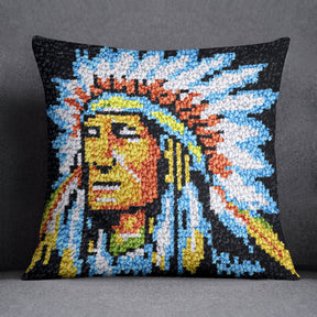 Native American Chief in Vibrant Colors - Latch Hook Pillow Kit