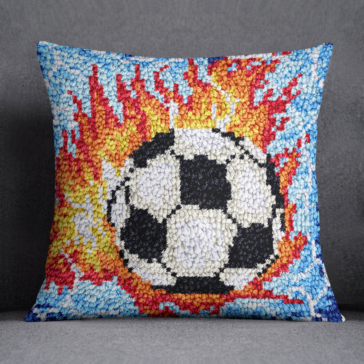 Fiery Soccer Passion - Latch Hook Pillow Kit