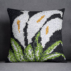 Elegant Calla Lilies on a Dark Background - Latch Hook Pillow Kit