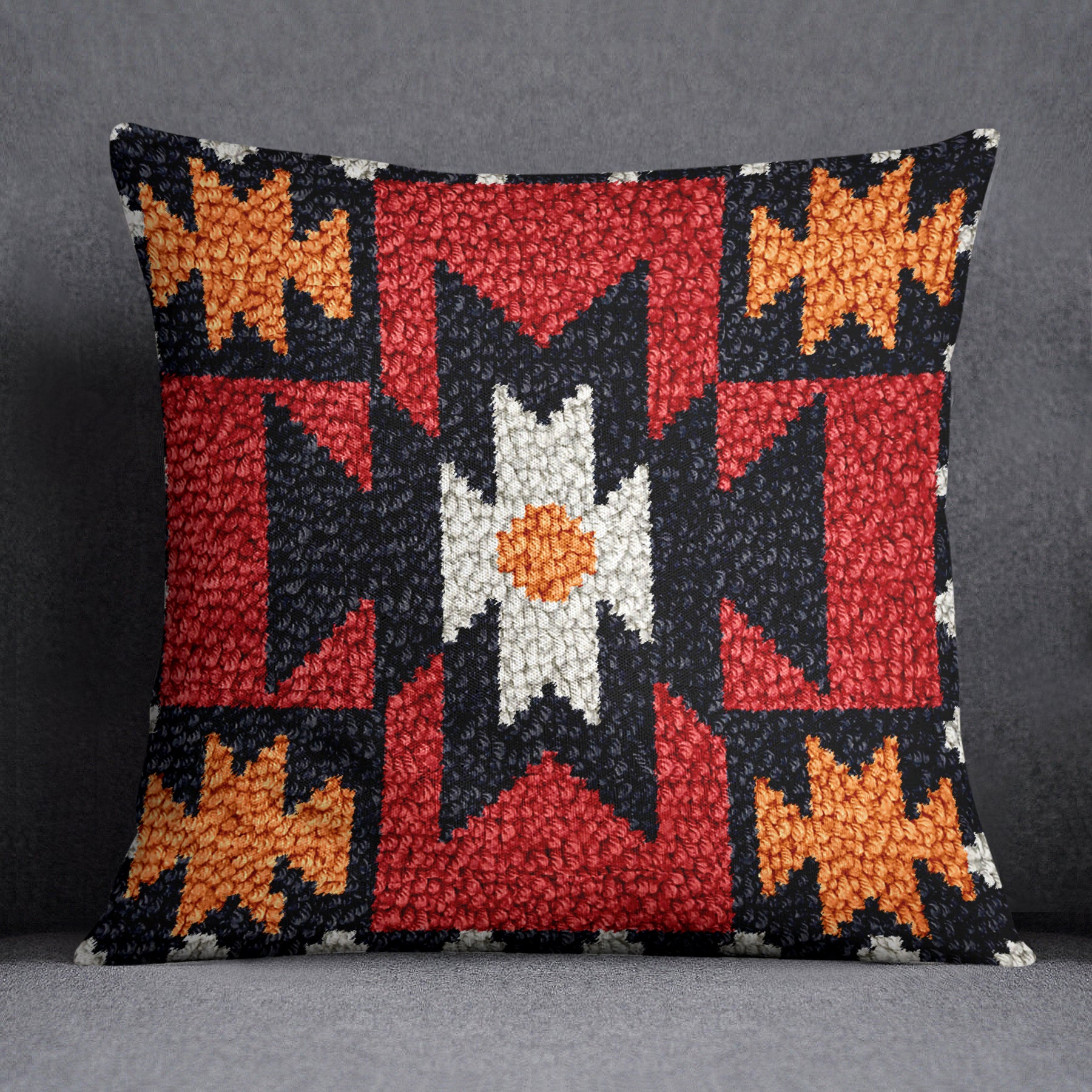 Vibrant Geometric Tapestry - Latch Hook Pillow Kit