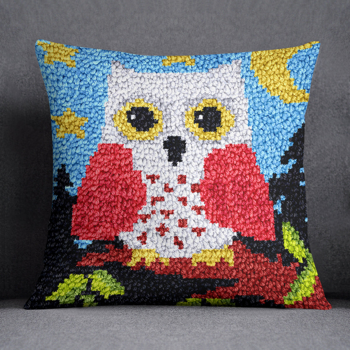 Whimsical Owl in a Starry Night - Latch Hook Pillow Kit