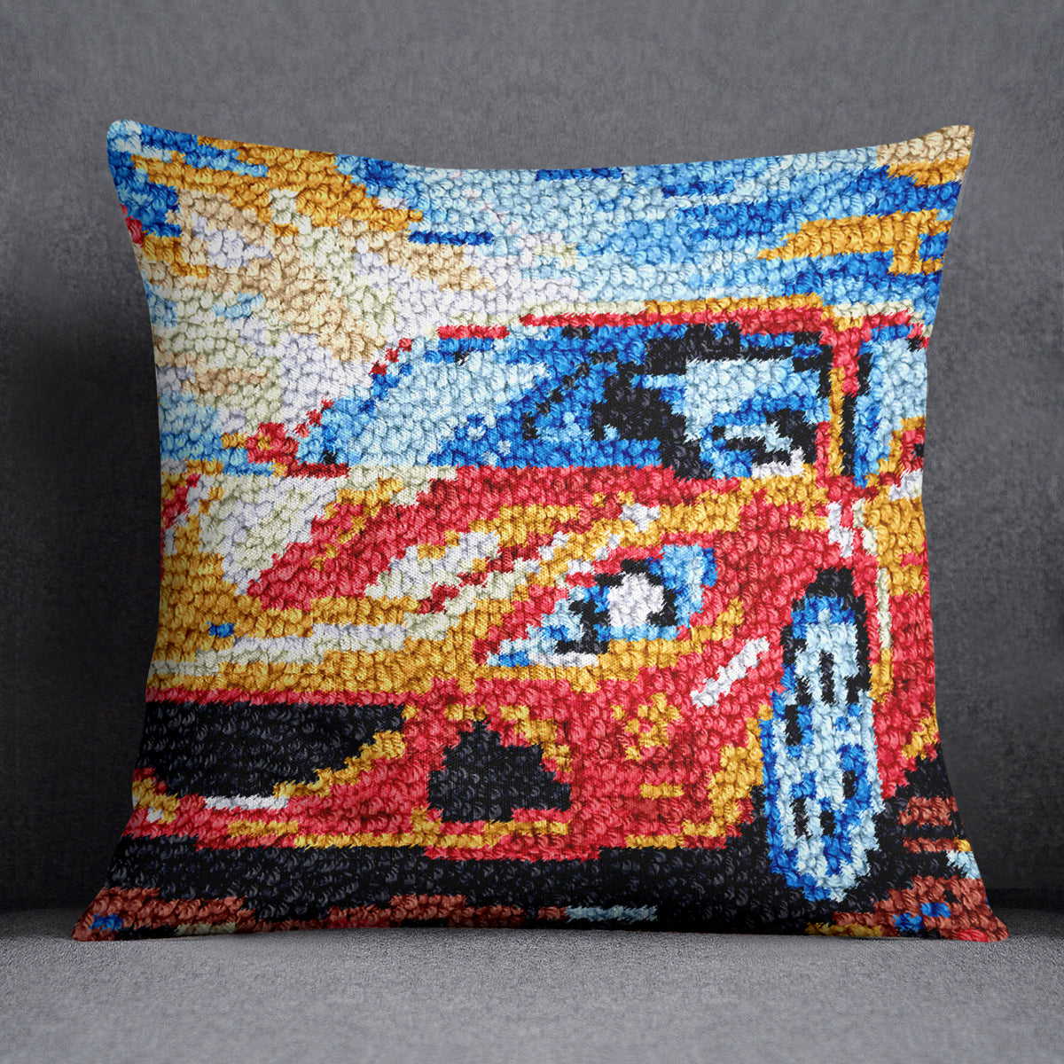 Vibrant Red Racer - Latch Hook Pillow Kit