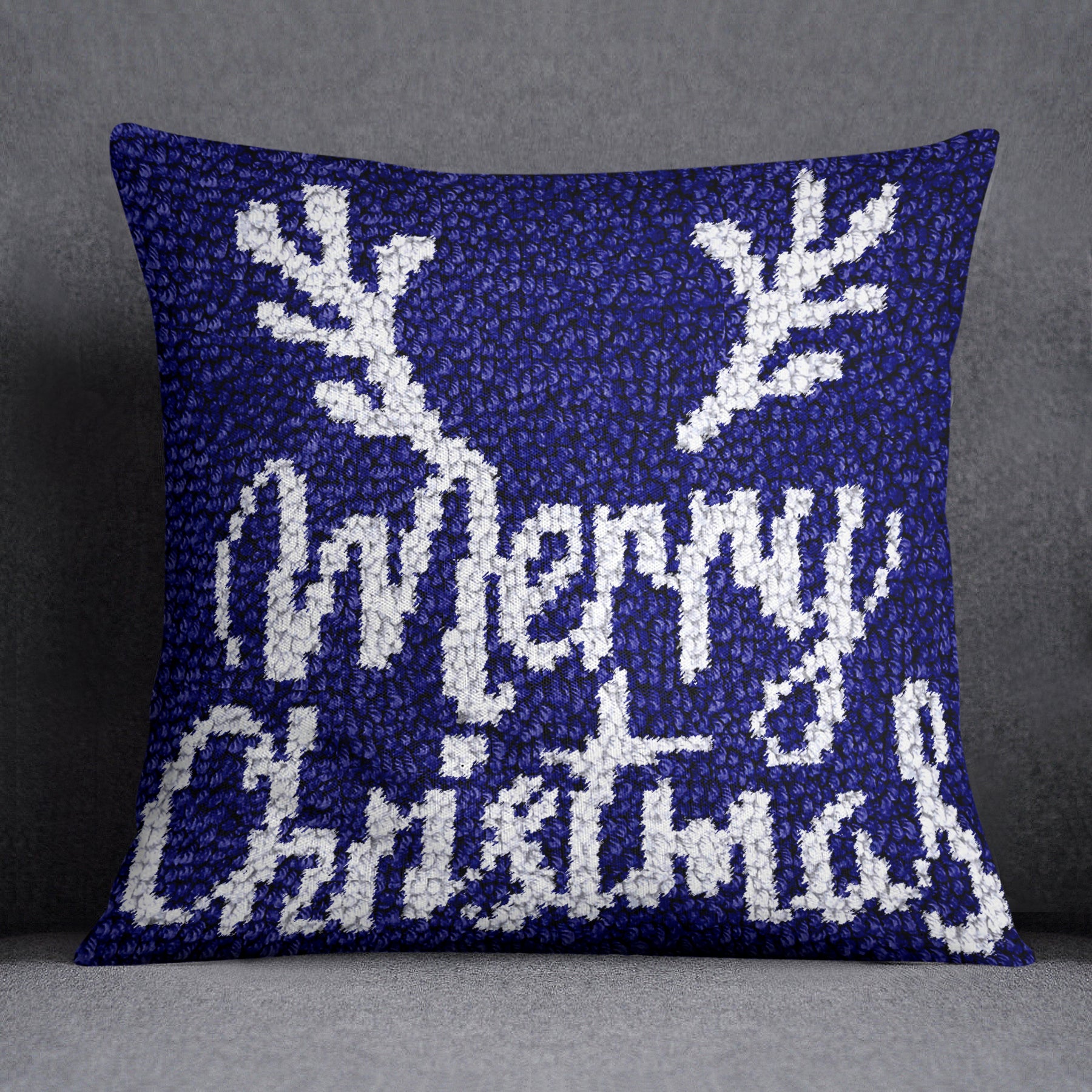 Festive Blue Knit Christmas Decor - Latch Hook Pillow Kit