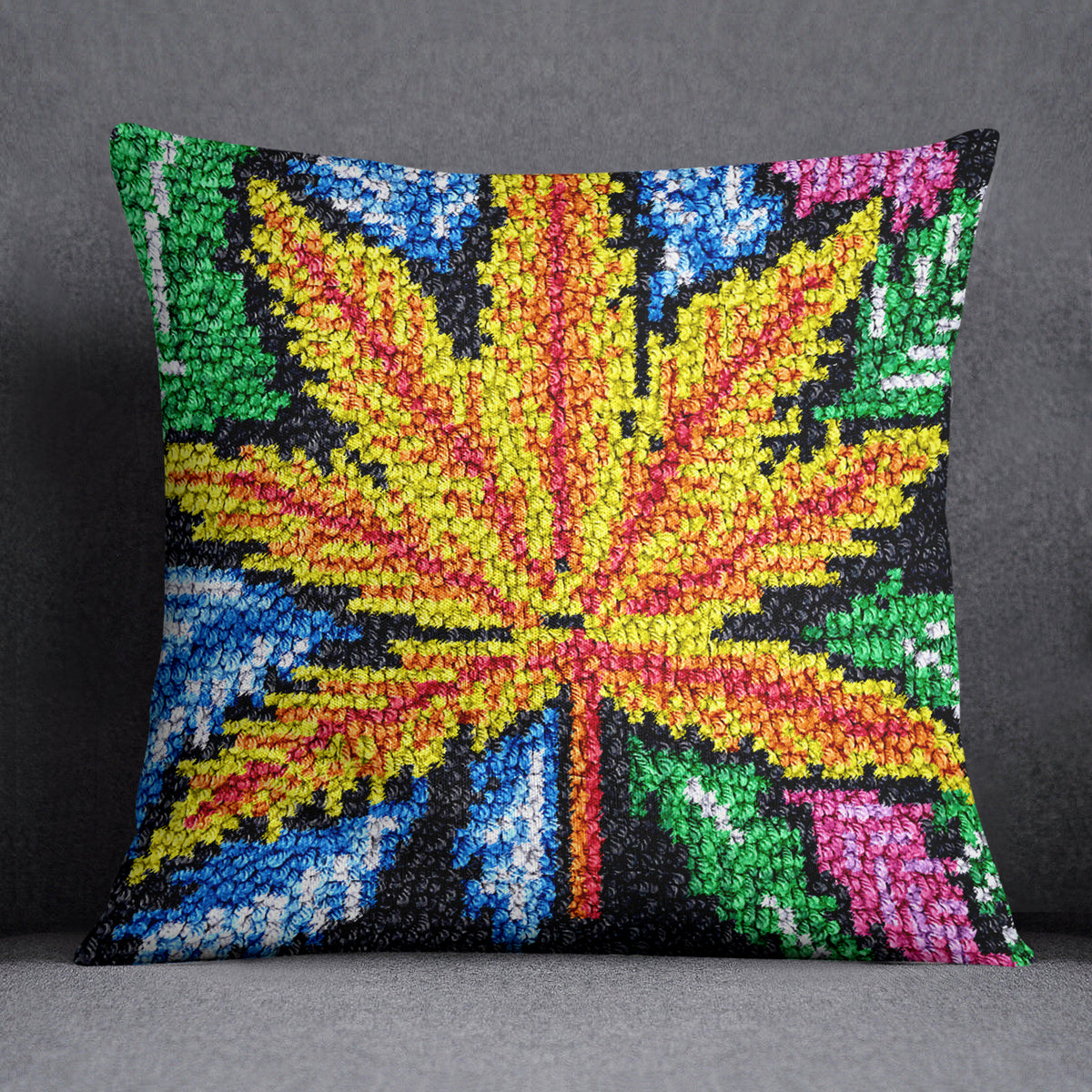 Vibrant Leaf Motif - Latch Hook Pillow Kit