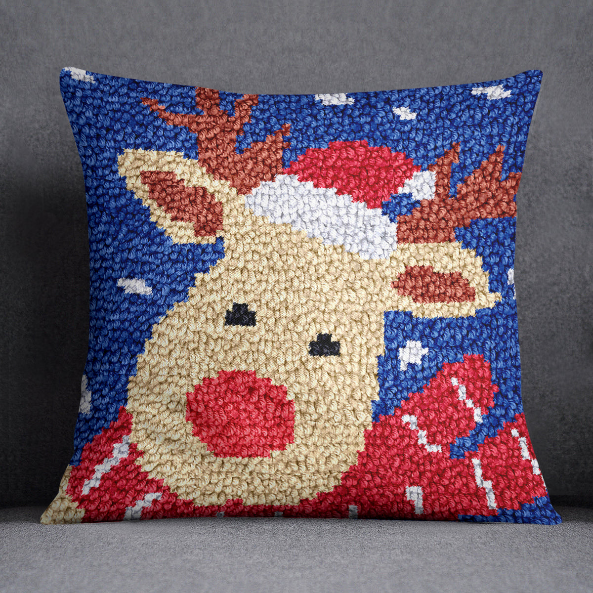 Joyful Christmas Reindeer - Latch Hook Pillow Kit